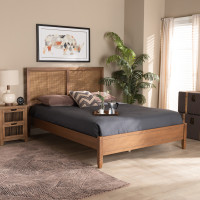 Baxton Studio MG-0021-4-Walnut-Full Baxton Studio Redmond Mid-Century Modern Walnut Brown Finished Wood and Synthetic Rattan Full Size Platform Bed